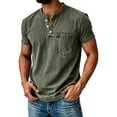 thumbnail image 2 of Lumtrix Distressed Henley Shirts for Men Short Sleeve T Shirts Vintage Relaxed Fit Retro Wash Tops with Pocket Army Green 4XL, 2 of 5