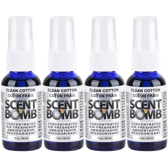 Scent Bomb Air Freshener Spray, 100 % Oil Based Concentrated Air Freshener, Air Freshener Spray for Car, Room, Bathroom and Odor Eliminator, Clean Cotton, 4 Pack