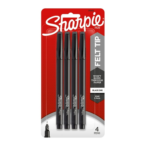 Bolígrafo Sharpie de punta fina, 0,4 mm, tinta negra, paquete de 4