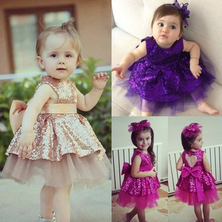 Fashion Princess Kids Baby Girls Sequins Dress Party Dress Wedding Gown Formal Dresses
