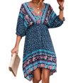 thumbnail image 2 of Vestido Con Dobladillo Alto Y Bajo, Elegante, Agradable A La Piel, Informal, Con Estampado Floral, Suave Y Elegante Para Fiestas De Citas. ANGGREK Azul Oscuro XL, 2 of 6
