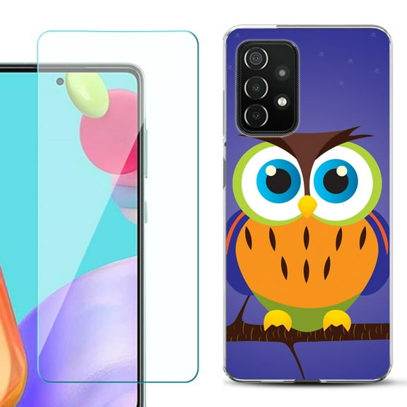 Slim-Fit Flexible Gel TPU Phone Case compatible with Samsung Galaxy A52 5G, with Tempered Glass Screen Protector, by OneToughShield ® - Night Owl