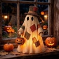thumbnail image 3 of PLLFRLRT Patchwork Ghost Lamp with Pumpkin Halloween Decorations Indoor Living Room Tabletop Decors Rustic Fall Figurines, 3 of 4