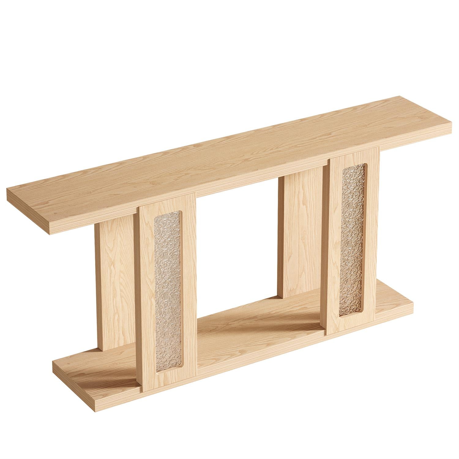 Demi Bonn 70" Modern Light Oak End Table with Intricate Inlays, Contemporary Side Table for Living Room, Stylish Wooden Console, Brown