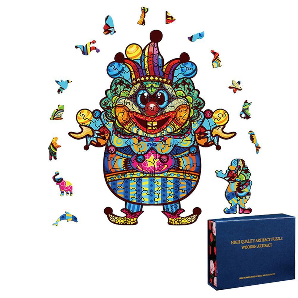 Wooden Jigsaw Puzzles Clown Unique Irregular Shape Jigsaw Pieces Animal