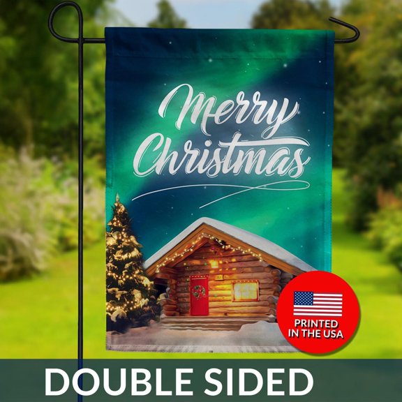 Double Sided Christmas Cabin Flag Rustic Snowy Holiday Decor 1