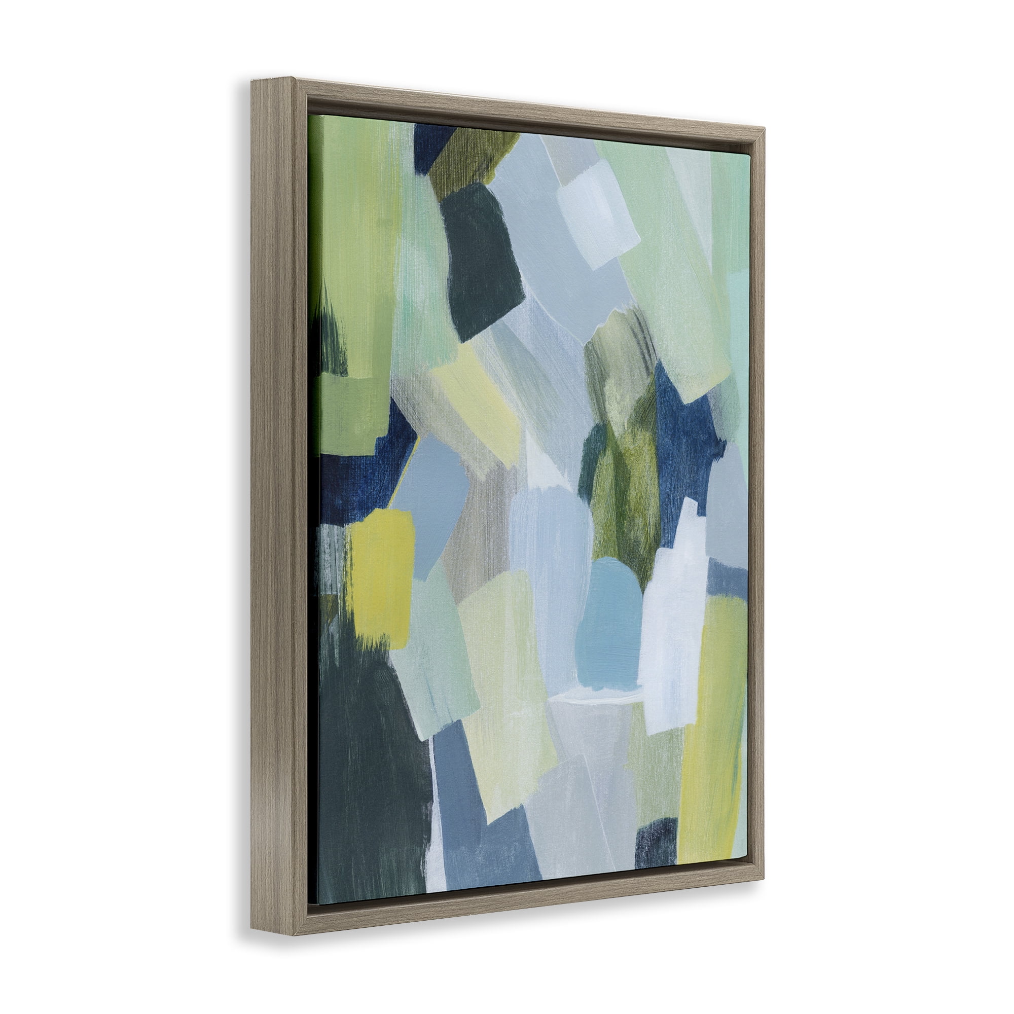 Stupell Industries Layered Green Brush Strokes Abstract Painting Brown Floater Framed Canvas Art Print Wall Art, 25 x 31