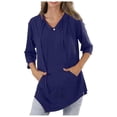 thumbnail image 4 of Uootdi 3/4 Sleeve Tops for Women Hooded with Pockets Loose Fit Soft Comfy Casual Daily Loungewear Tunic Shirts Gift, 4 of 5
