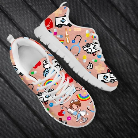 

2024 New Nurse Shoes Classic Cartoon Nurse Girls Ambulance ECG Medical Pattern Lace-up Sneakers Outdoor Footwear Hot