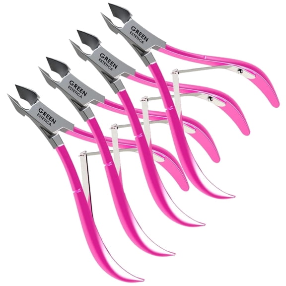 Professional Cuticle Trimmer Nail Cuticle Cutter Stainless Steel Cuticle Nippers with Sharp Blades of Cuticle Remover Clippers Manicure Tools Double Spring - Pedicure Nail Tools (Pink - 4 Pack)