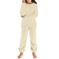 thumbnail image 5 of Fleece 2 Piece Outfits for Girls Fuzzy Pants Set Sweatsuits Furry Pullover Sweatshirt Long Sleeve Warm Sweatpants (Beige, 15-16 Years), 5 of 5