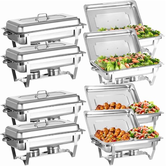 Jacgood 8 Pack Chafing Dish Rectangular Half Pan×4 Full Pan×4 Chafers Stainless Steel Catering Buffet Warmer Set for Parties,Events,Wedding,Dinner