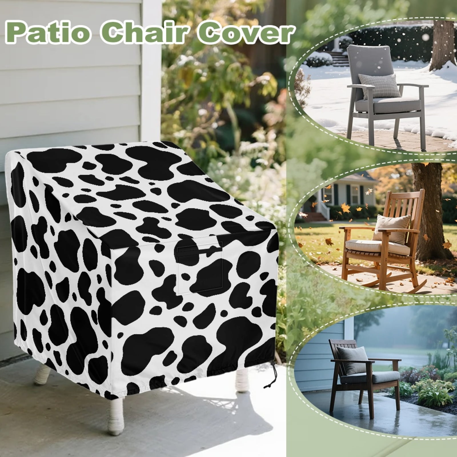 Renewold Patio Chair Covers Waterproof Anti-UV Fade-Resistant Rattan Wicker Lounge Chairs Cover Lawn Deck Furniture Protection, 38"W x 38"D x 36"H, Black Cow Print