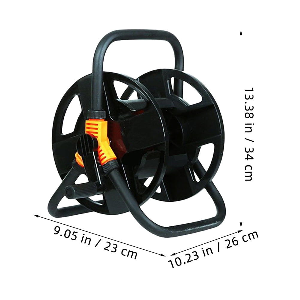 Raindrops Black Metal Garden Hose Reel Cart with Compact Space-Saving Design and Easy Setup for Outdoor Watering
