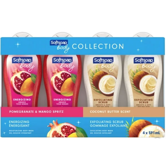 Softsoap Moisturizing Body Wash, Pomegranate & Mango and Coconut Butter - 4 Pack (20 Fl Oz / 591 mL)