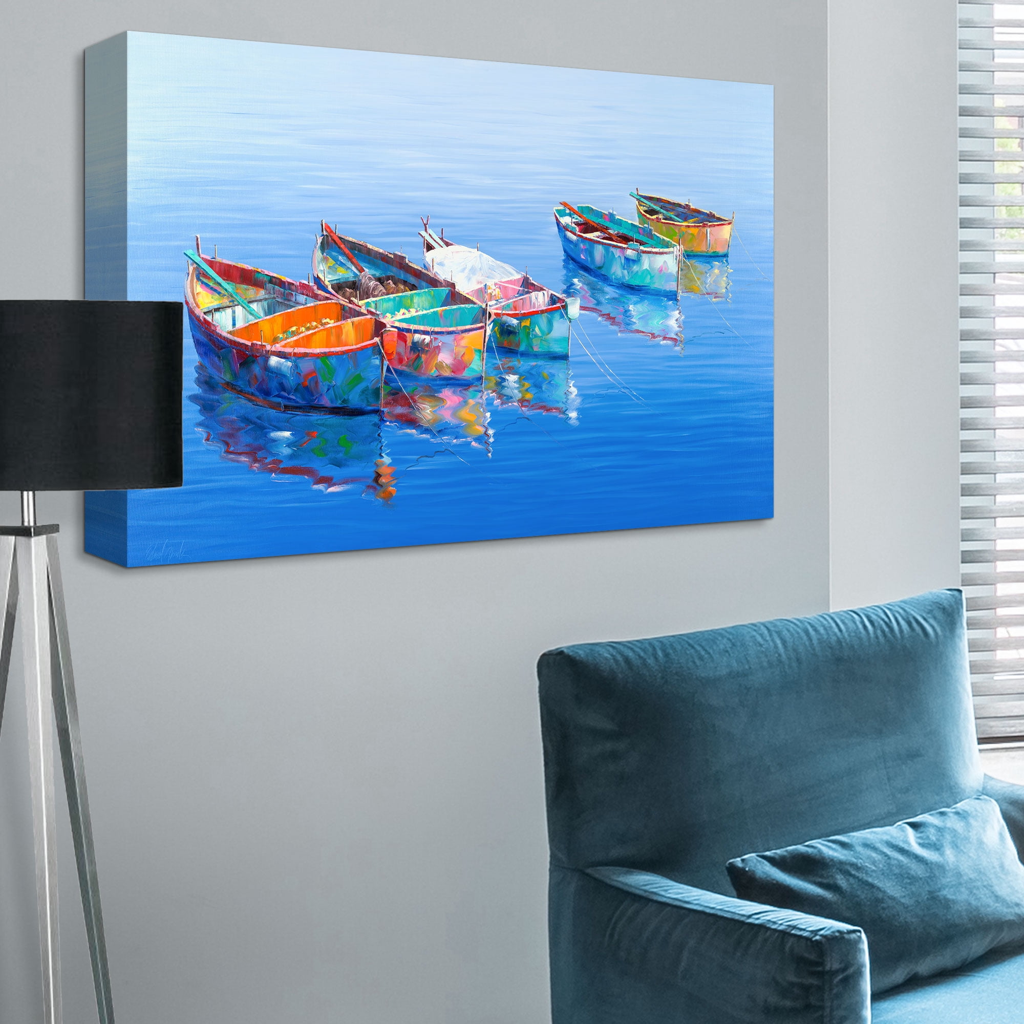 Five Boats Blue by Edward Park Wrapped Canvas Painting Art Print