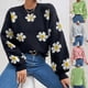 thumbnail image 2 of Suéter de moda de otoño e invierno para mujer de Europa y América, jersey de punto suelto de manga larga con cuello redondo, suéter pequeño de crisantemo de otoño para mujer, 2 of 5