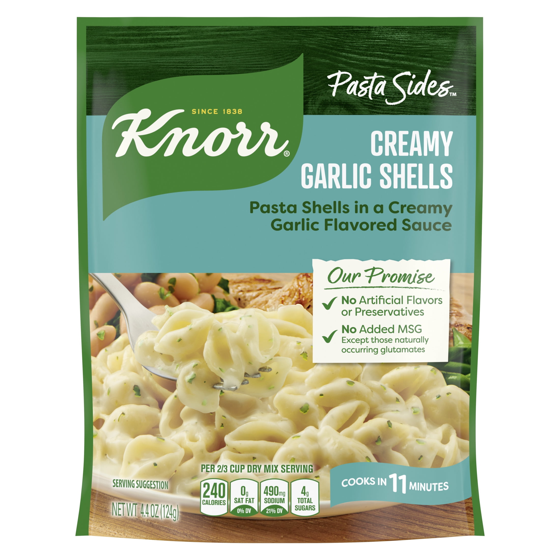 Knorr Creamy Garlic Shells Pasta Sides, Cooks in 11 Minutes, No Artificial Flavors, No Preservatives, No Added MSG 4.4 oz