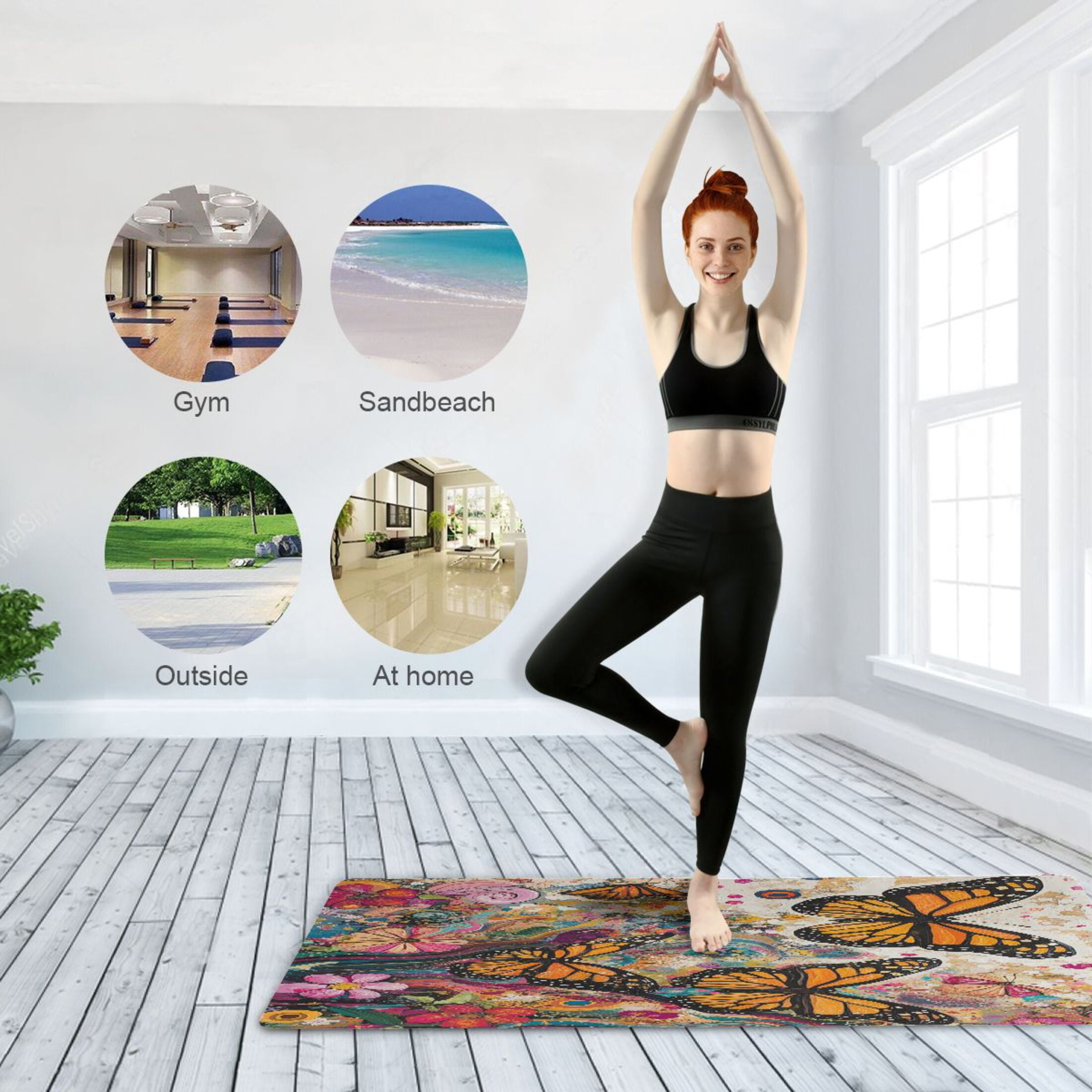 BZSMCE Yoga Mat Women Monarch Butterflies in Flight Fitness Mat