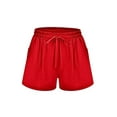 thumbnail image 4 of Casual Cotton Linen Shorts for Women Drawstring Elastic Waist Short Hot Pants With Pockets Ladies Wide Leg Loungewear Short Pants, 4 of 5