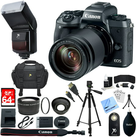 Canon EOS M5 Mirrorless Digital Camera Black + EF-M 18-150mm IS STM Lens Kit + 64GB SDXC Memory Card + 10 Pcs Accessory