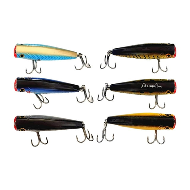 6x Señuelos de Pesca Topwater, señuelo de lubina flotante, señuelo flotante para Lucio, carpa Minnow, agua dulce, pesca