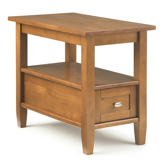 Table d'Appoint Rectangulaire Rustique Étroite en Bois Massif Warm Shaker, 14 Pouces de Large, Brun Doré Clair