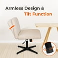 thumbnail image 5 of NEO CHAIR Criss Cross Chair No Wheels Armless&nbsp;Comfy Desk Chair Wide Vanity Makeup&nbsp;Cross Legged Office Adjustable Computer Task for Home Office Fabric (Beige), 5 of 8