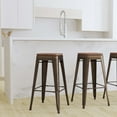 thumbnail image 6 of Merrick Lane Set of Four 30 Inch Tall Gray Metal Backless Wood Square Seat Bar Stools With Cross Braces, 6 of 15