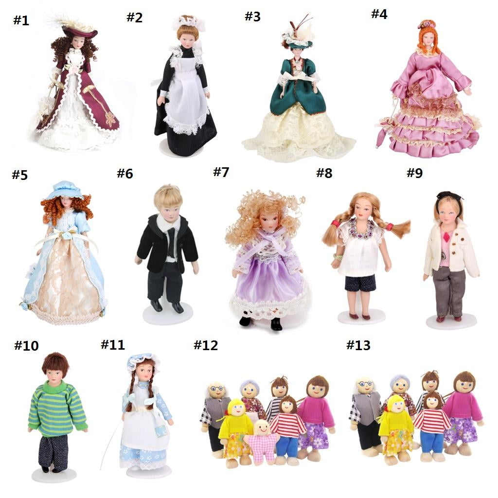 1/12 Scale Dollhouse Miniature People Figures (5pcs set), Wooden Dolls Family