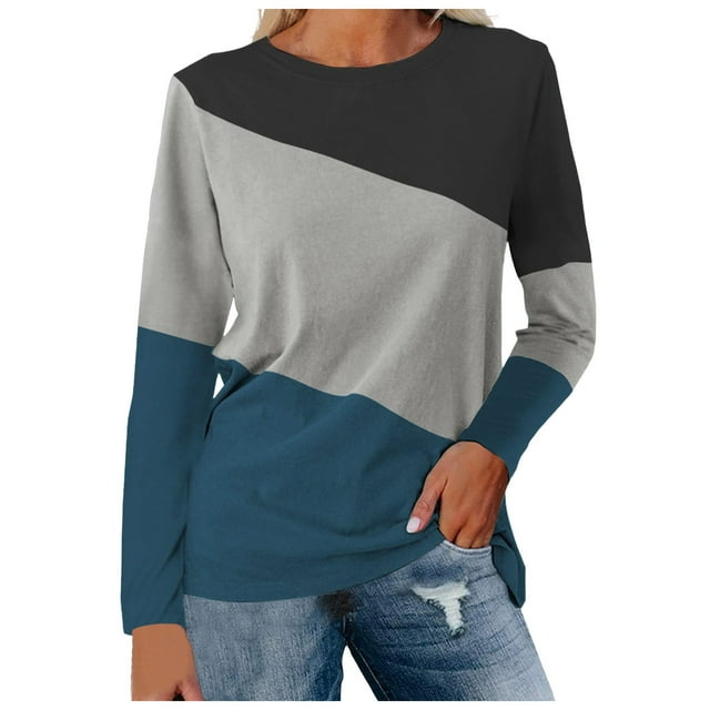 SNKSDGM Chemises Fines à Manches Longues pour Femmes Blouses Amples à Manches Longues pour le Travail T-Shirt Décontracté à Col Rond Imprimé Respirant TTG