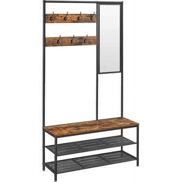 Coat Rack Shoe Bench with Mirror Hall Tree, Brown and Black
