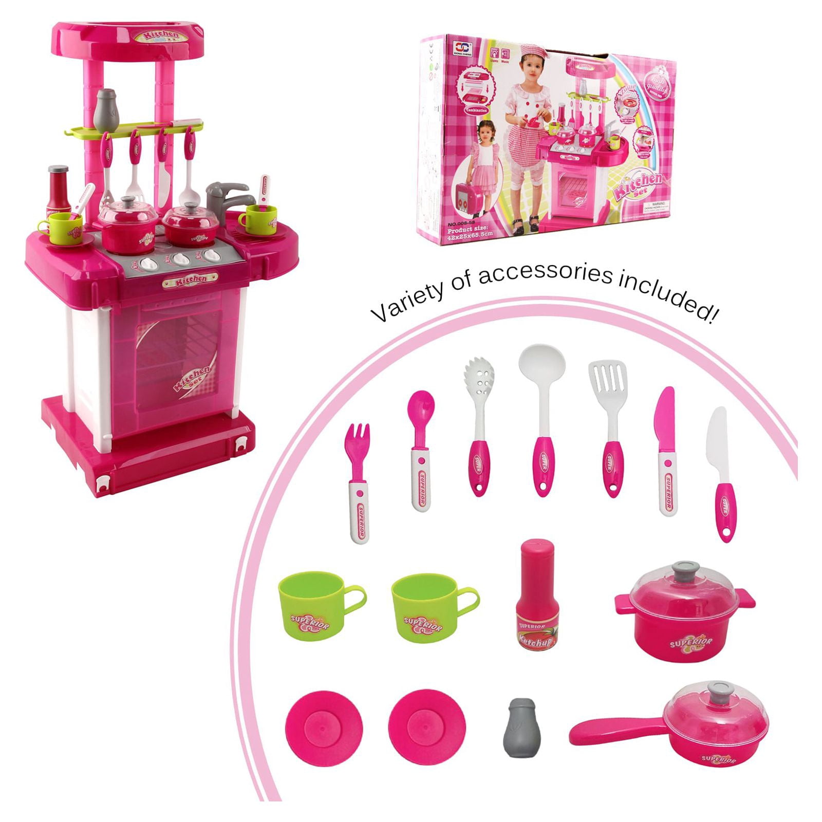 Vokodo Deluxe Toy Kitchen Playset 2 Feet Tall With Pots Oven Stove Sink Appliances Lights And Sounds Kids Pretend Play Cook Chef Early Learning Educational Great Gift For Preschool Children Girls Boys