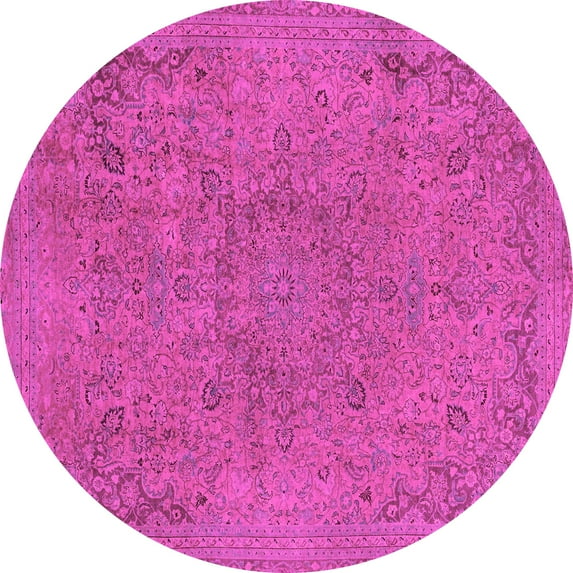 Ahgly Company Indoor Round Abstract Pink Modern Area Rugs, 3' Round