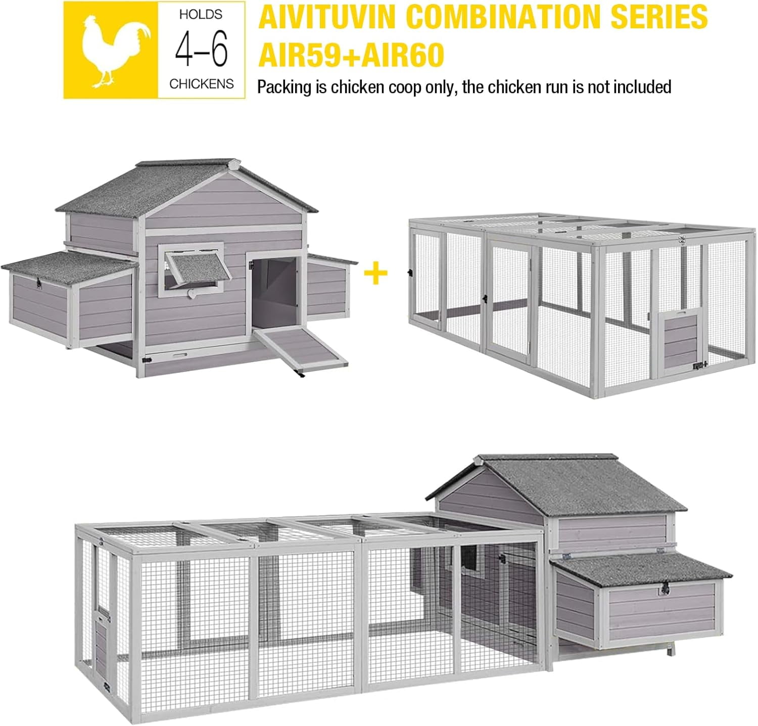 Aivituvin Chicken Coop with Two Large Nesting Boxes Wooden Hen House Outdoor Poultry Cage Duck Coop Weatherproof