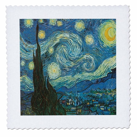 3dRose The Starry Night by Vincent Van Gogh - Quilt Square, 6 by 6-inch
