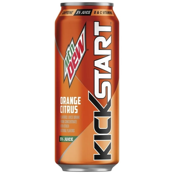 Mountain Dew Kickstart, Energy Drink, Orange Citrus Flavor, 16 fl oz, 2 cans.