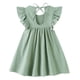 thumbnail image 2 of Vestido LYXIOF para niños pequeños, algodón y lino, mangas con volantes, verde, 80 cm, 2 of 6