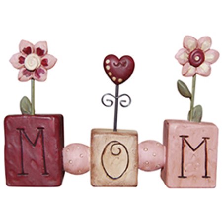 Mom Burgundy Ivory Block Letters Sign Flowers Hearts Country