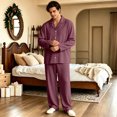 thumbnail image 6 of Matching Pajamas for Couples Button Down Solid His and Hers Pajamas Sets Sleepwear Long Sleeve Soft Loungewear 2 Pcs Pj Set Red XXXL, 6 of 7
