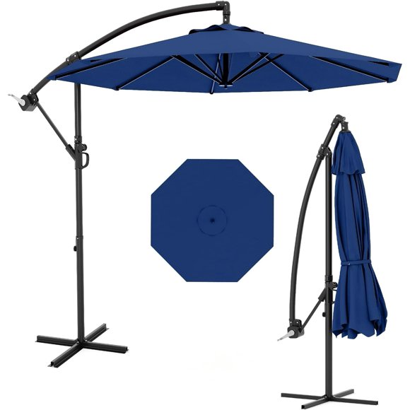 Twister.CK 10FT Outdoor Patio Hanging Offset Cantilever Umbrella, Cantilever Market Umbrella with Cross Base, Navy Blue