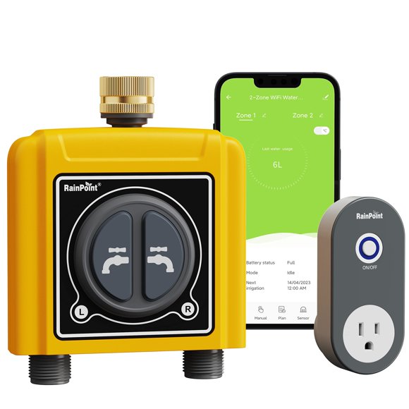 Aspersor Timer RAINPOINT WiFi de 2 salidas con entrada de latón