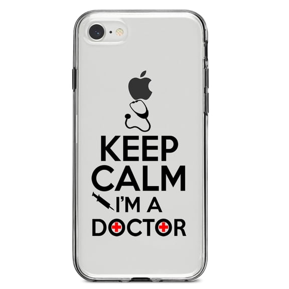 DistinctInk Clear Shockproof Hybrid Case for iPhone 7 8 SE (2020 Model) 4.7" Screen TPU Bumper Acrylic Back Tempered Glass Screen Protector - Keep Calm I'm A Doctor