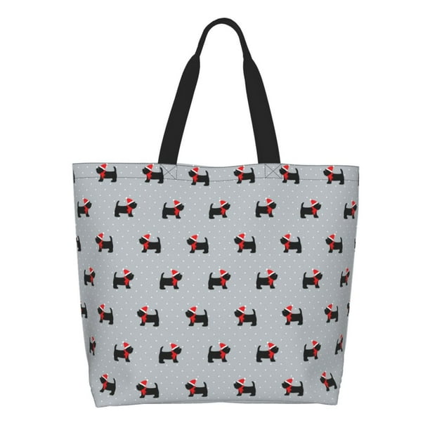Fotbe Polka Dot Christmas Dog Bolsa Tote Estética de Lona con Estampado para Mujer - Bolsa Reutilizable de Hombro Casual para Vacaciones, Compras, Trabajo y Gimnasio