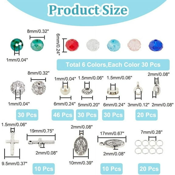 1box Rosay Jewelry Making Finding Kit Including Rhinestone Disco Ball & Glass Pearl Beads Cross Alloy Pendants & Hangers 304 Stainless Steel Jump Rings Mixed color 376pcs/box