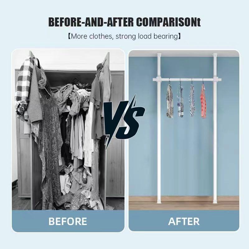 Telescopic Garment Rack Room Divider Partition Curtain Rod – Heavy Duty Adjustable Clothing Rail,Adjustable 28-70in Wide, No Damage Wall/Ceiling Hanging(White)