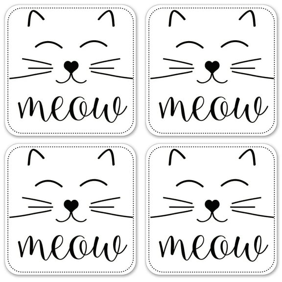 Vinyl Drink Coasters - Set of 4 - Meow