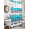thumbnail image 3 of Blue Grey Stripes No Hook Shower Curtain and Liner Set Retro Coastal Style Wood Texture Shower Curtains with Snap-in Liner & See Through Top Window Hotel Style for Bathroom Decor 36x72 Inch, 3 of 8