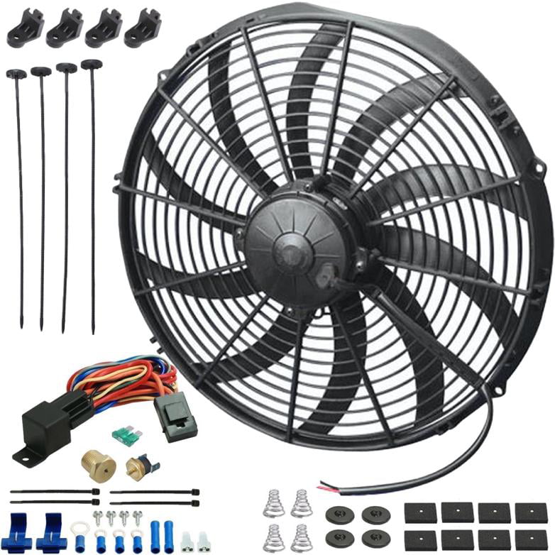 FORD 16" INCH ELECTRIC RADIATOR COOLING FAN 1/4" THREAD-IN PROBE THERMOSTAT KIT