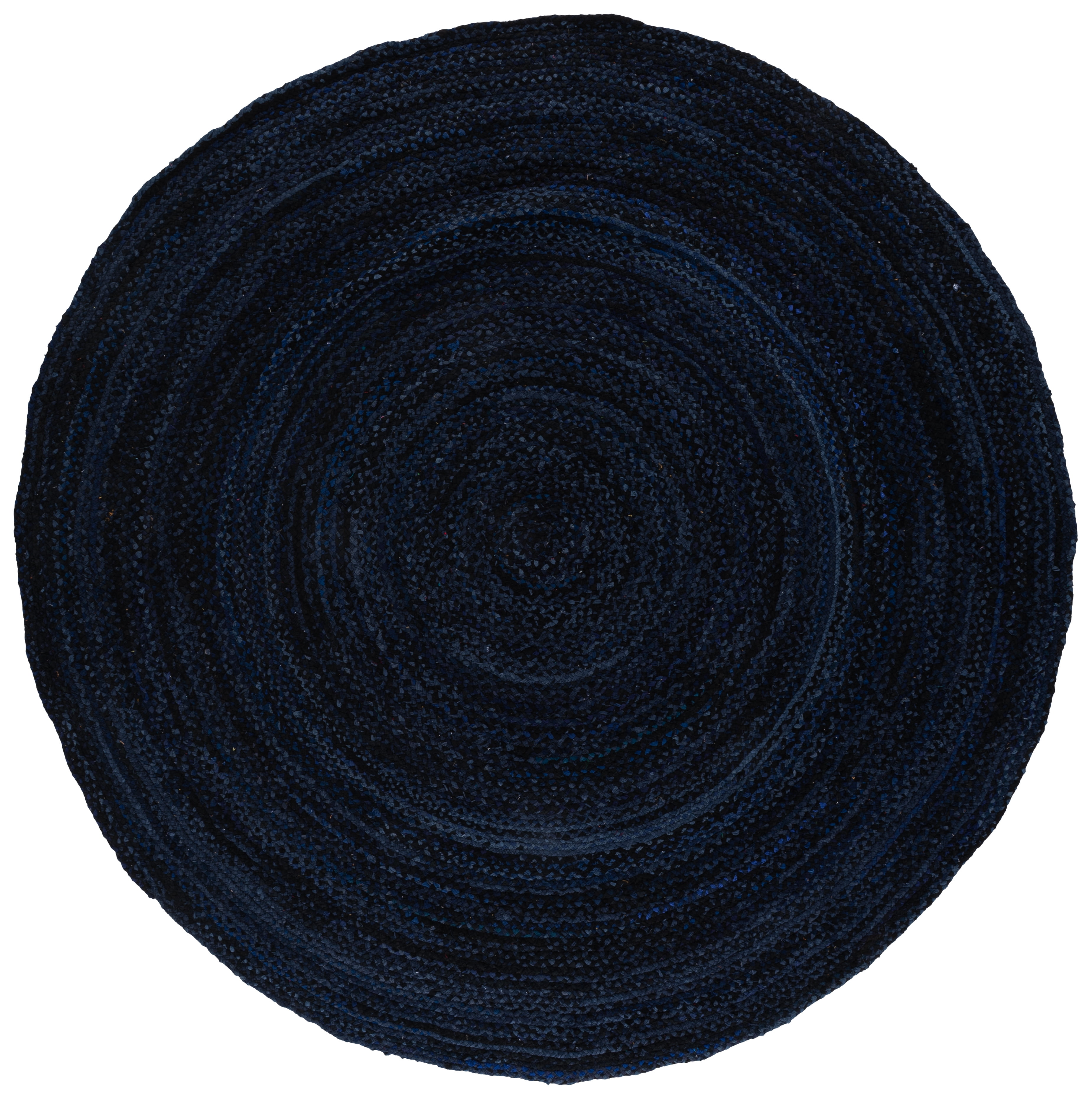 SAFAVIEH Braided Calvin Transitional Cotton Reversible Area Rug, Navy/Black, 8' x 8' Round